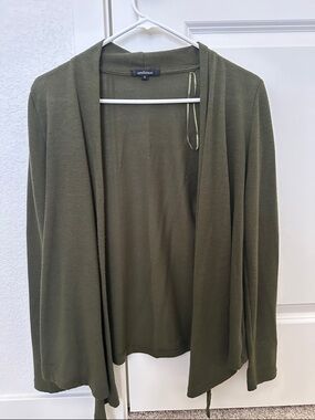 Olive Green Draped Open-Front Cardigan